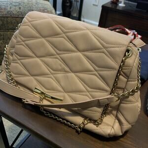 Betsy Johnson Pink Quilted Shoulder Bag Satchel W/ Gold Chains & Floral Inside